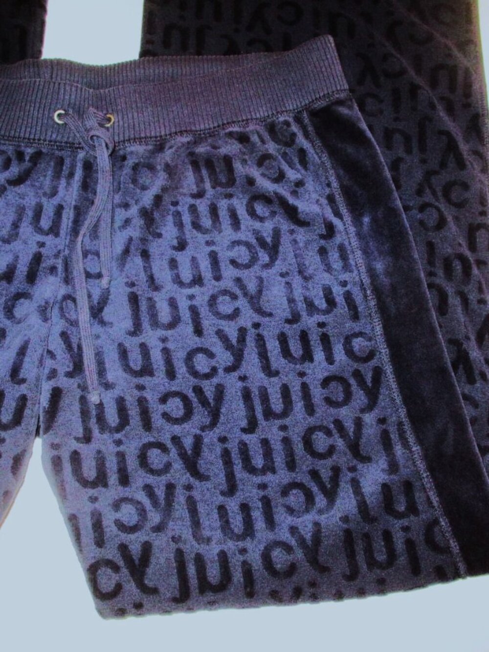 Juicy Couture $138 Velour Jacquard Wide Leg Pants Size XL Navy Blue Y2K NWT